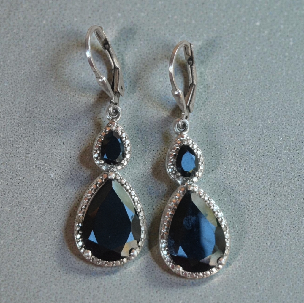 Sterling Chuck Clemency Black Sapphire Earrings